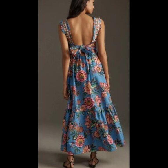 NWT Farm Rio Wonderful Bouquet Blue Sleeveless Maxi Dress Size Medium - Picture 5 of 17